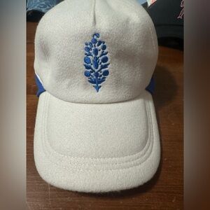 Free People Cream and Blue Embroidered Cap